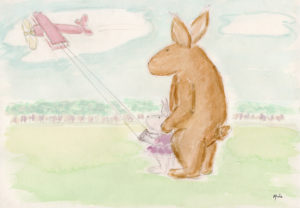 Dad and daughter rabbit fly and airplane